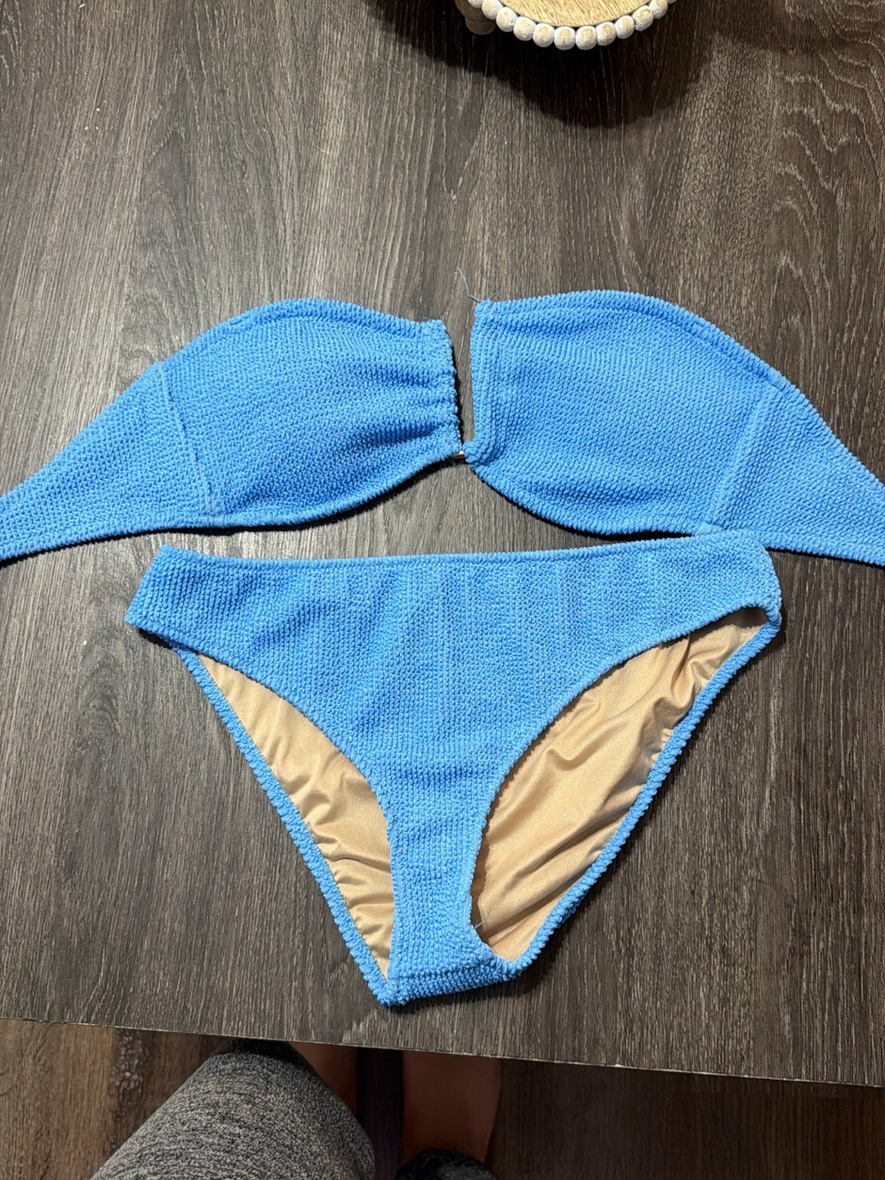 Textured Blue Bandeau Bikini Set - Women Swim